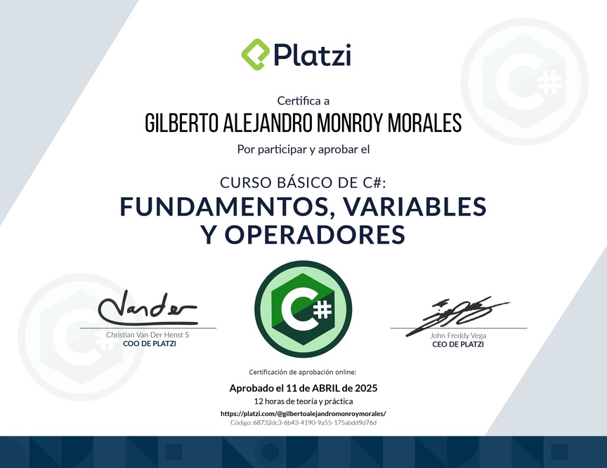 Imagen del certificado Curso Básico de Programación con C#