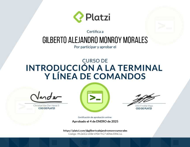 Imagen del certificado Introducción a la Terminal y Línea de Comandos