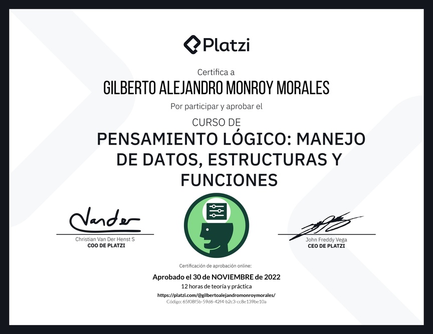 Imagen del certificado Manejo de datos, estructuras y funciones