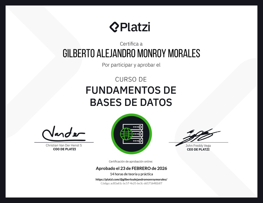 Imagen del certificado Fundamentos de Bases de Datos