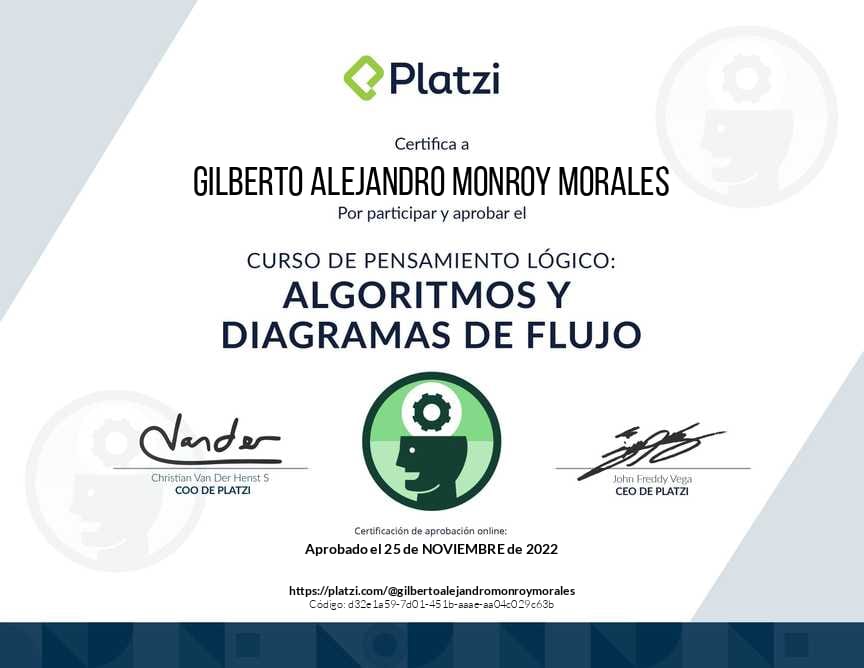 Imagen del certificado Algoritmos y diagramas de flujo